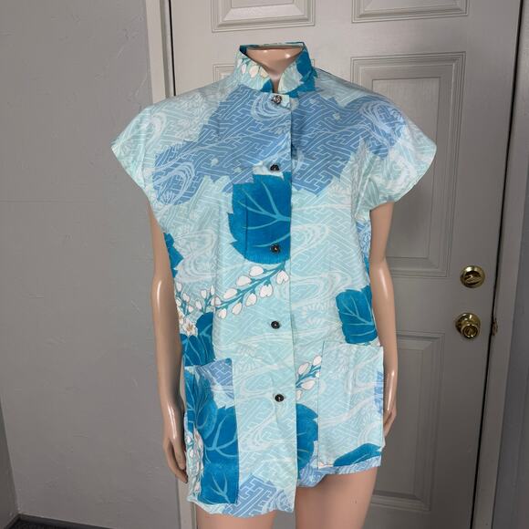 Vintage 70s 80s Paradise Women's Shirt Top M hawaiian cotton Floral JJ22 - Picture 1 of 7